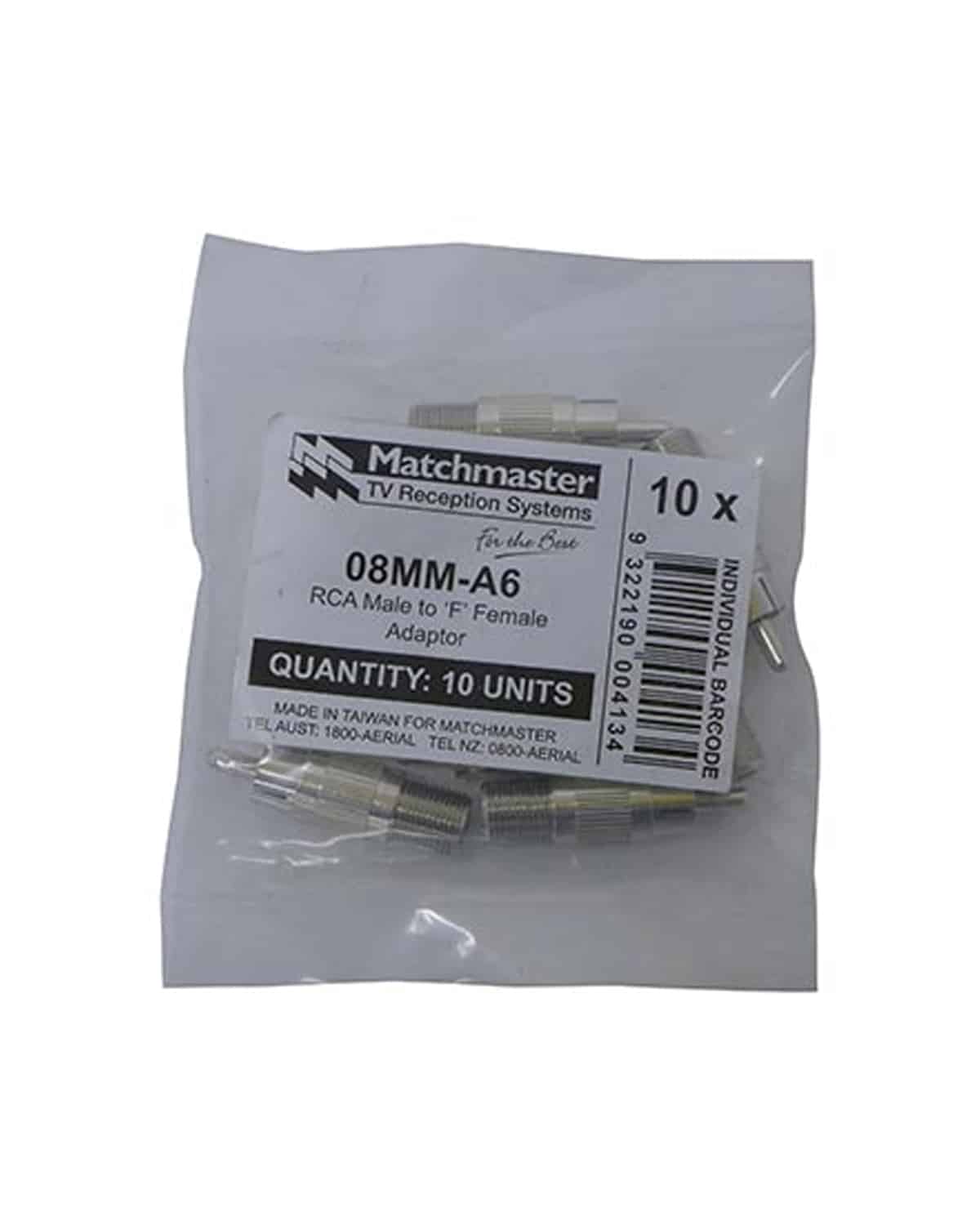 MATCHMASTER ADAPTOR 'F' FEMALE TO RCA MALE (10 Pack) : 08MM-A6 - Image 2