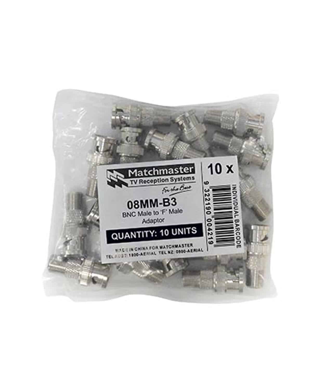 MATCHMASTER ADAPTOR 'F' MALE TO BNC MALE (10 Pack) : 08MM-B3 - Image 2