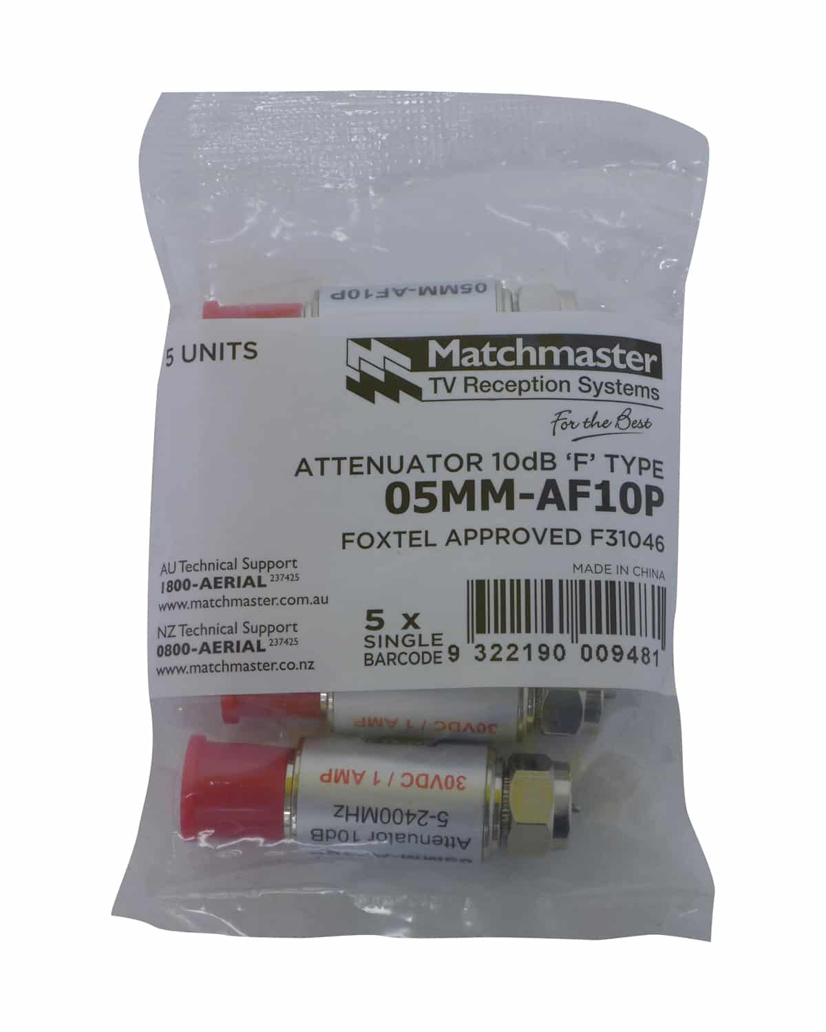 MATCHMASTER ATTENUATOR 20DB 'F' POWER PASS (5 Pack) : 05MM-AF20P - Image 2