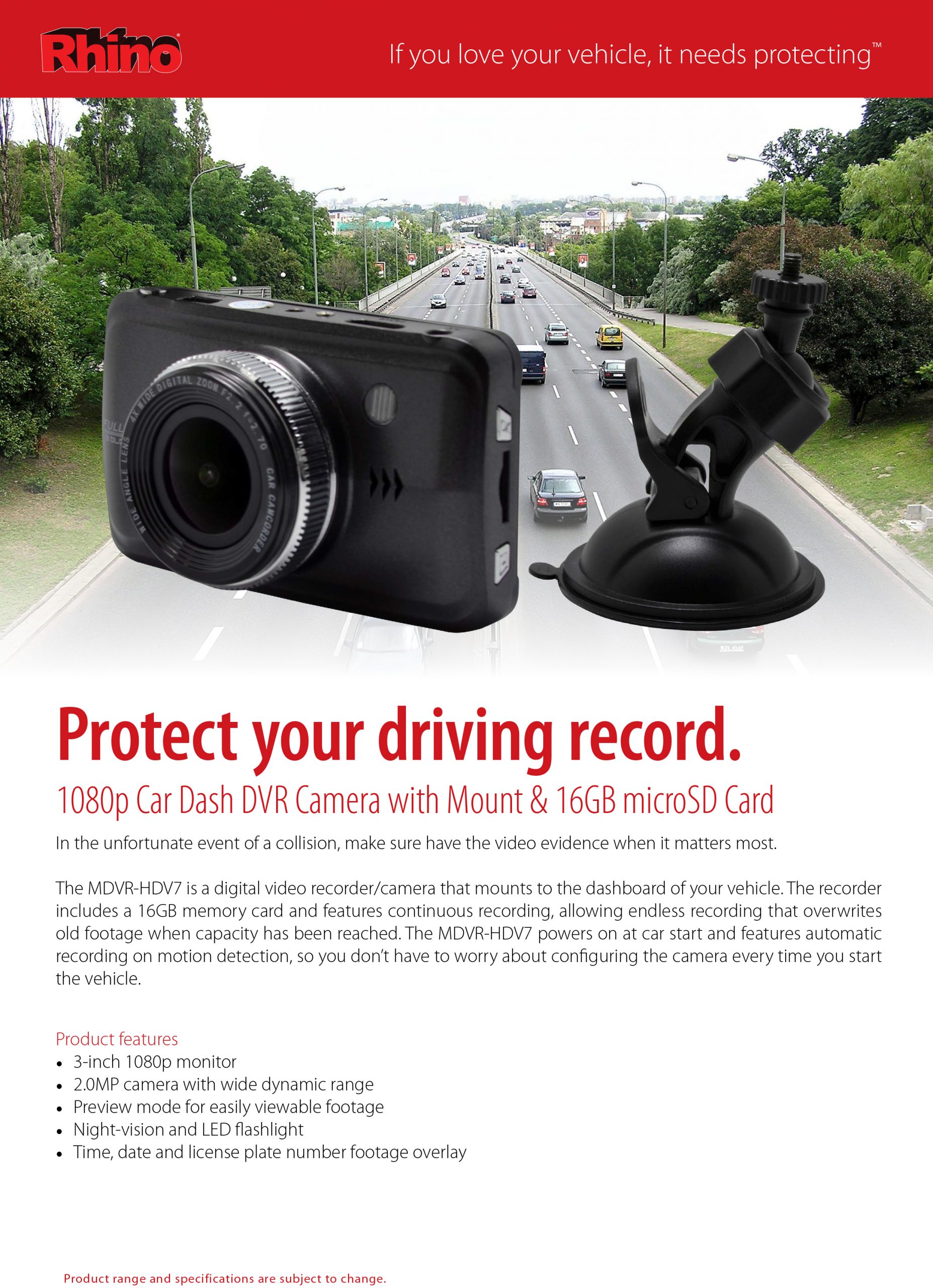 Rhino 1080p In-Vehicle Camera & Recorder + 16GB SD Card MDVR-HDV7 - Image 5