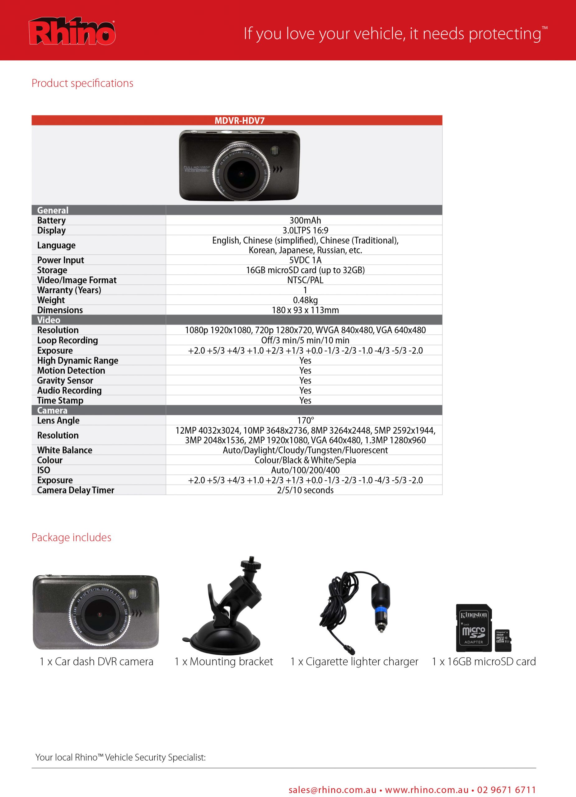 Rhino 1080p In-Vehicle Camera & Recorder + 16GB SD Card MDVR-HDV7 - Image 6