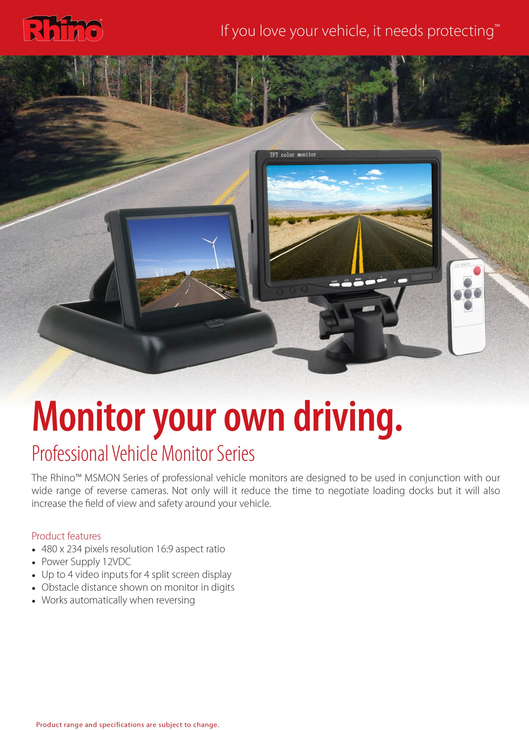 Rhino 4.3?? TFT Dashboard Flip Monitor for Vehicles MSMON-4 - Image 2