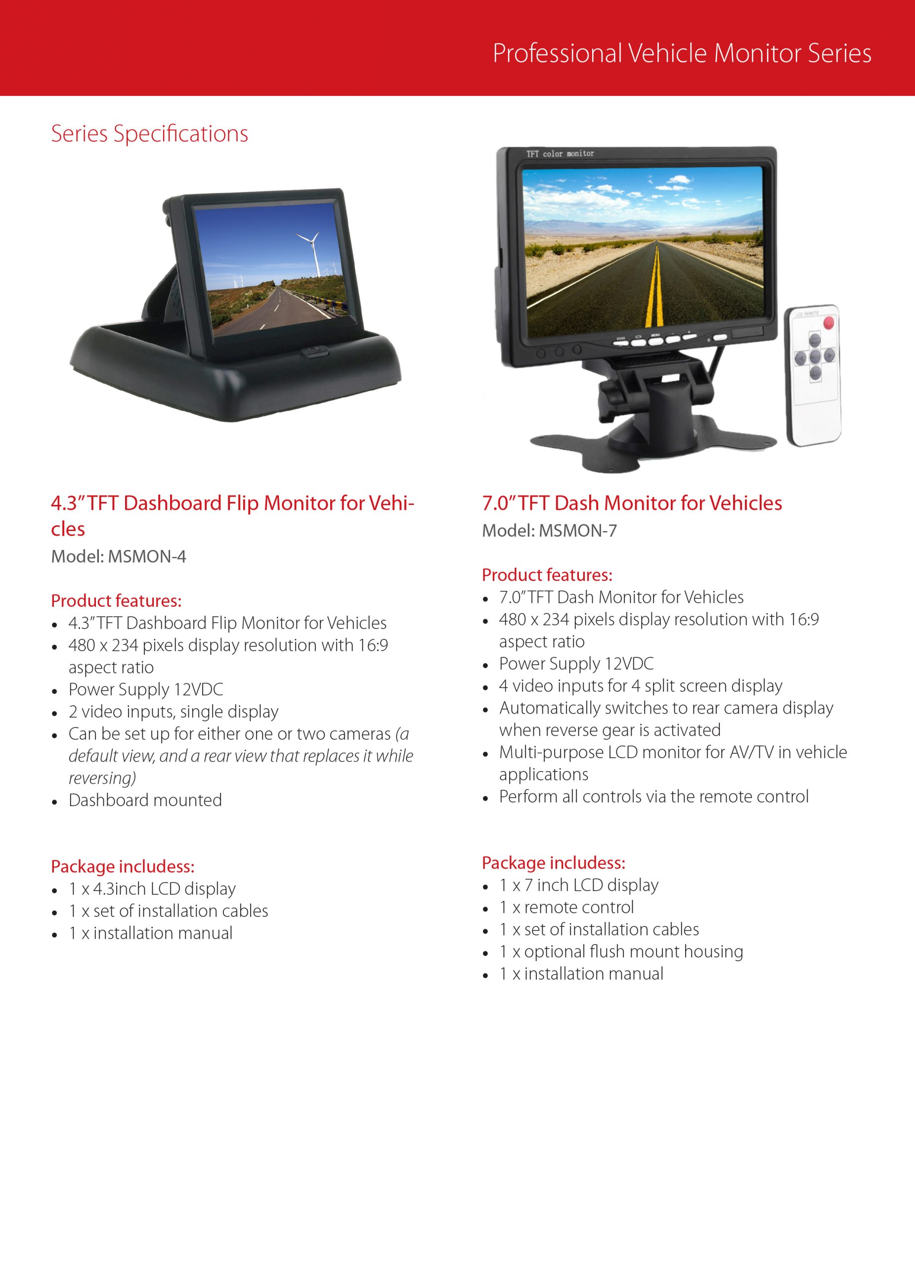 Rhino 4.3?? TFT Dashboard Flip Monitor for Vehicles MSMON-4 - Image 3