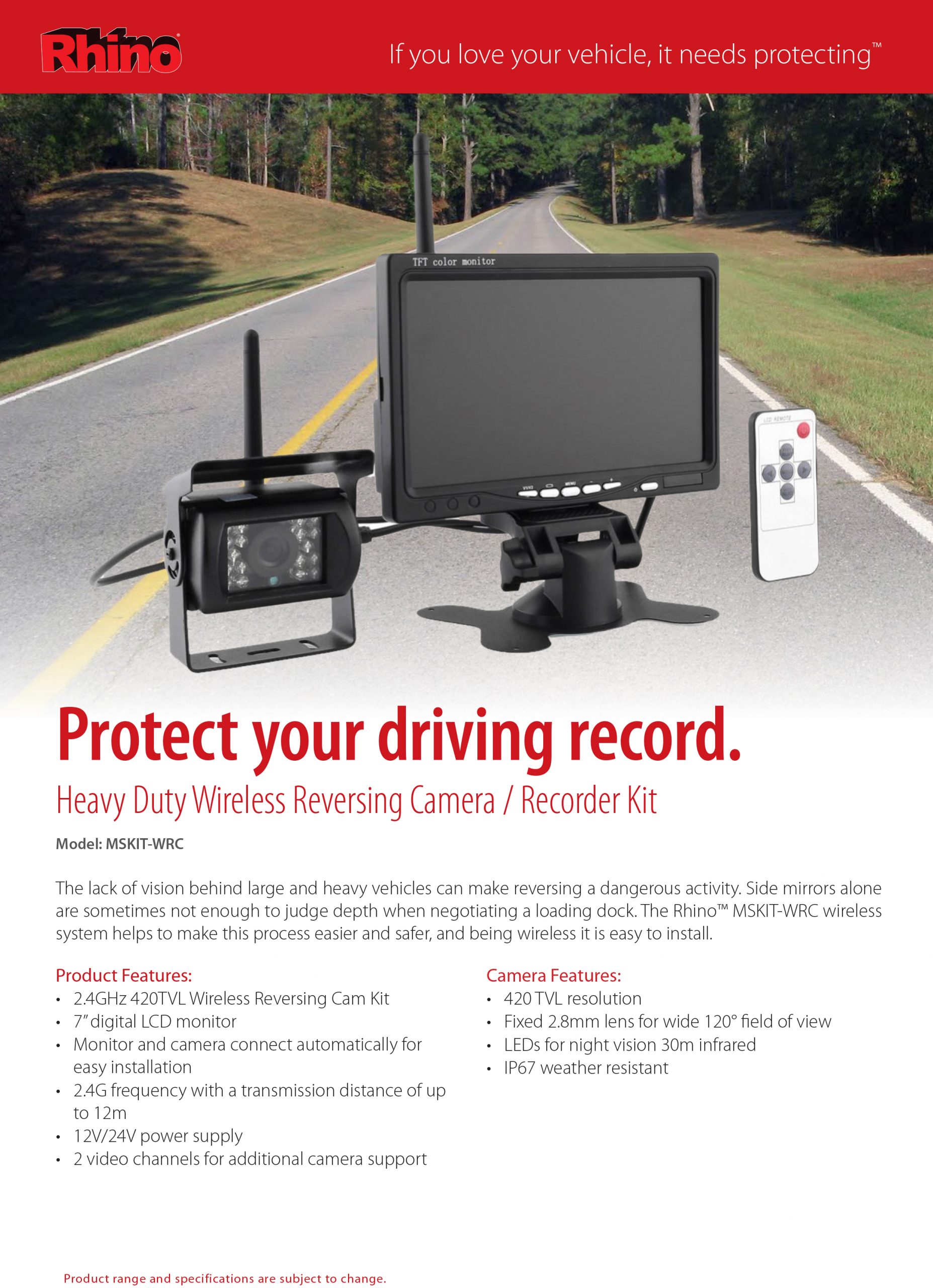 Rhino Heavy Duty Wireless Reversing Camera / Monitor Kit MSKIT-WRC - Image 5