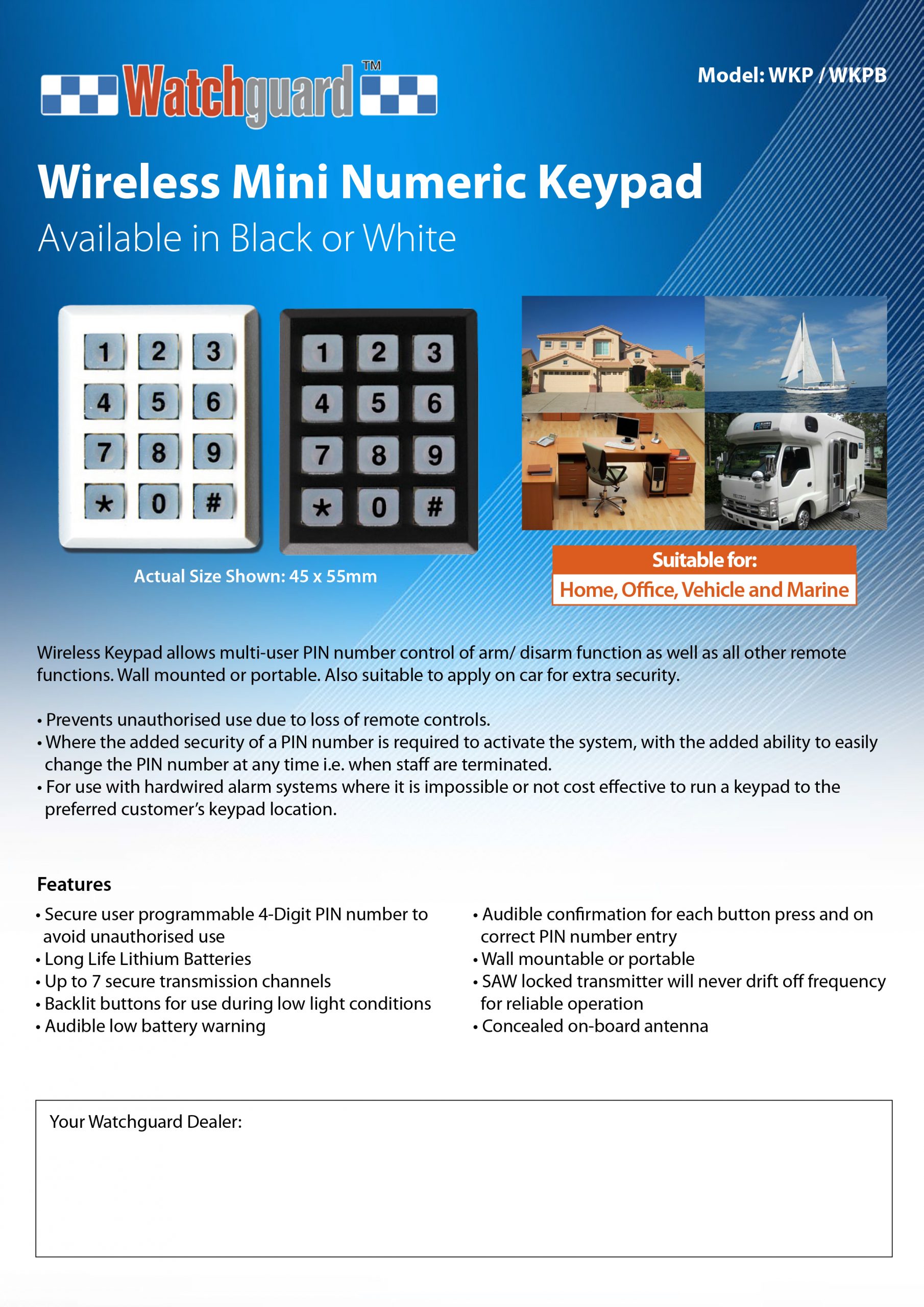 Watchguard Wireless Mini Numeric Keypad White WKP - Image 2