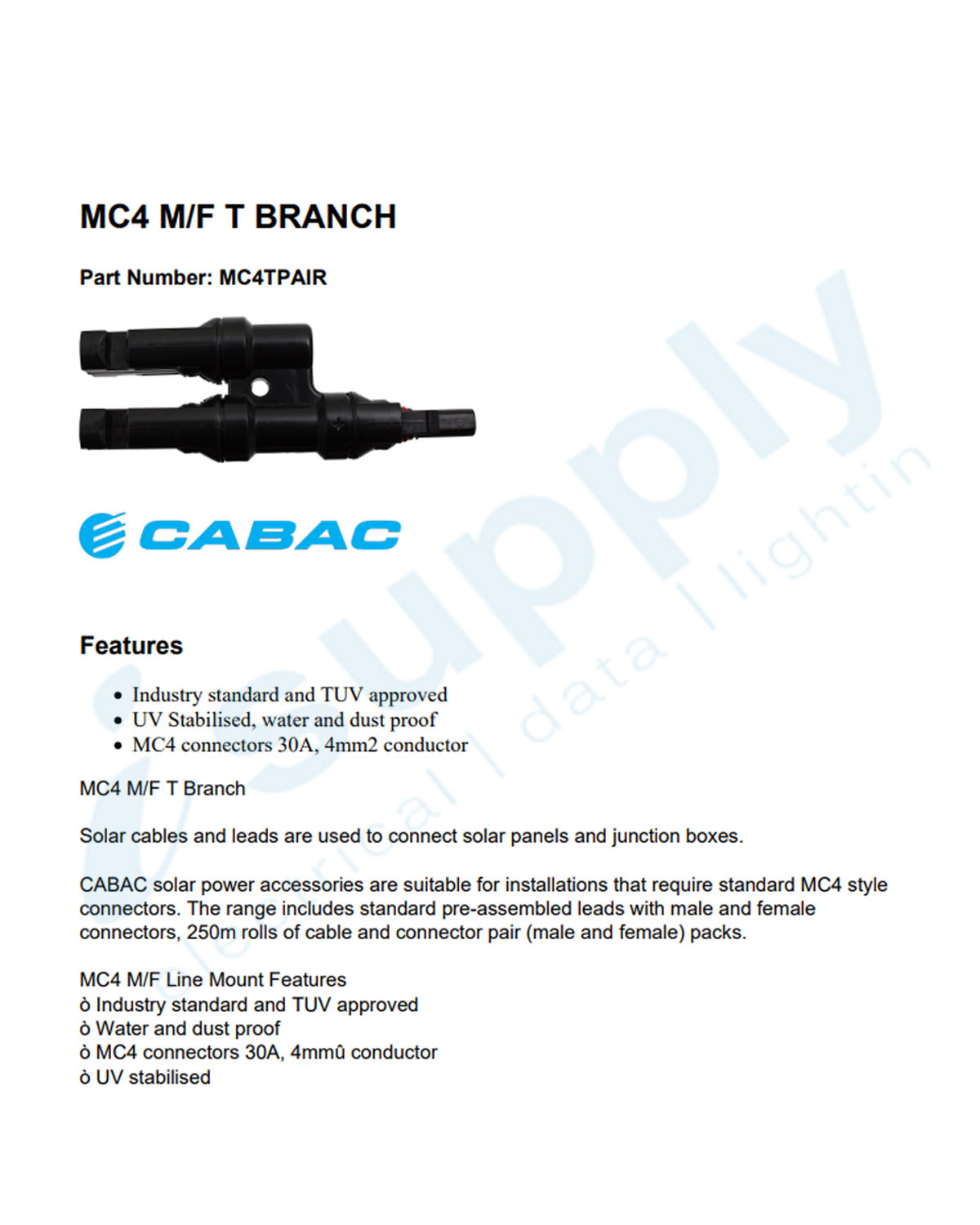 CABAC MC4 M/F T BRANCH MC4TPAIR - Image 2