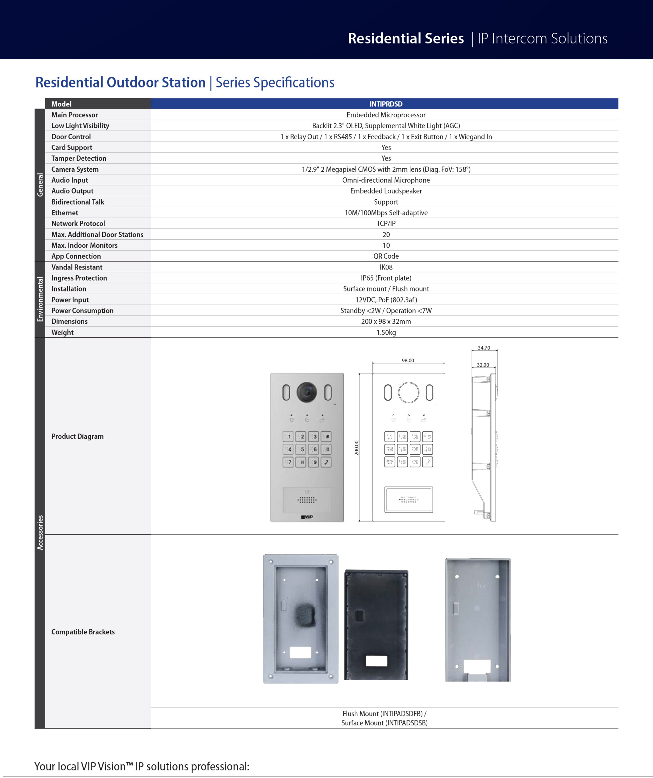 VIP Vision Residential Series IP Outdoor Station INTIPRDSD - Image 3