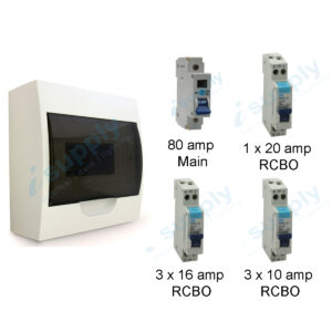 COMPLETE SURFACE MOUNTED DISTRIBUTION 8 POLE BOARD COMPLETE RCBO