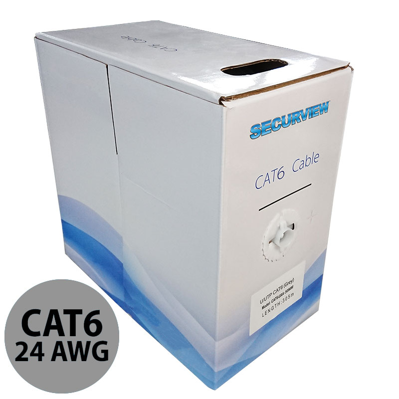 Securview CAT6 Solid Core Cable Unshielded, 24AWG (Grey) - 305m Pullbox CAT6GRA-50MM