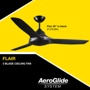 FANTECH Flair ceiling fan 36" black 3 blade with self ventilating motor FLR36BK