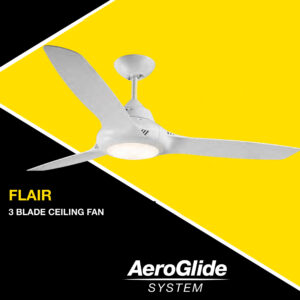 FANTECH Flair ceiling fan 36" white 3 blade with self ventilating motor & LED light FLR36WH-LED