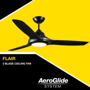 FANTECH Flair ceiling fan 36" black 3 blade with self ventilating motor & LED light FLR36BK-LED