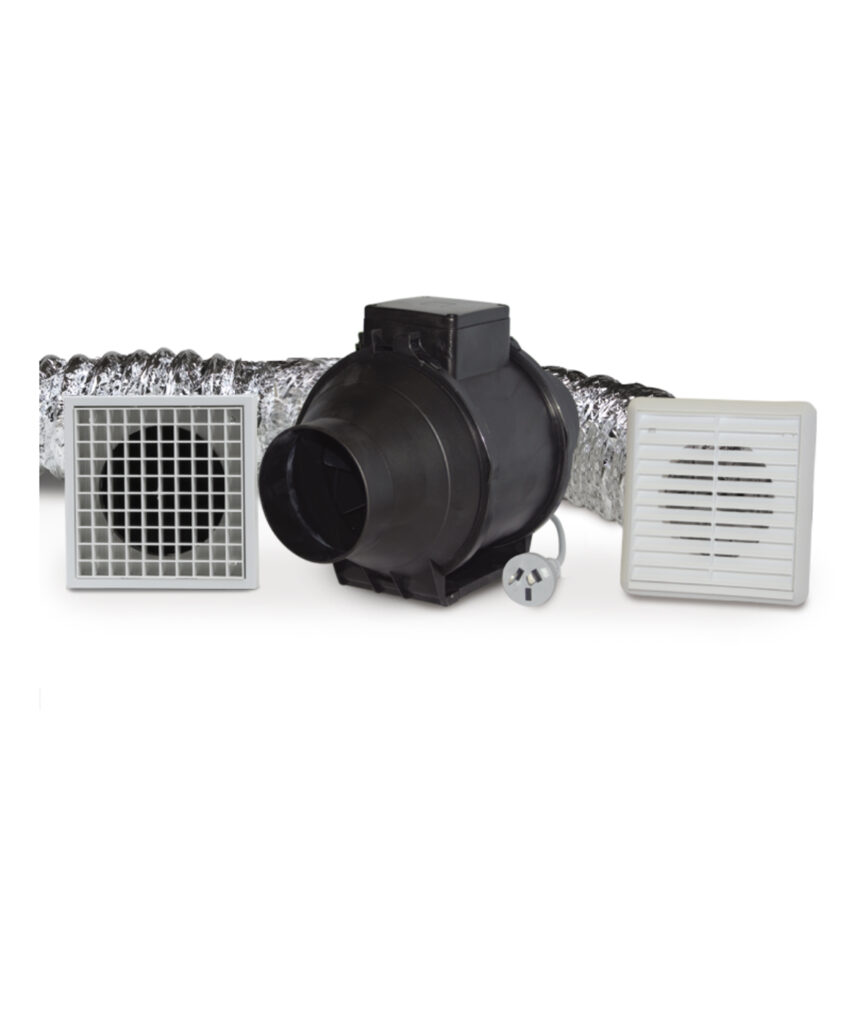 FANTECH 100mm In-Line Fan Kit c/w Fan, 4m Duct, Grilles RILK100
