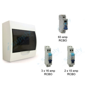 COMPLETE SURFACE MOUNTED DISTRIBUTION 8 POLE BOARD RCBO