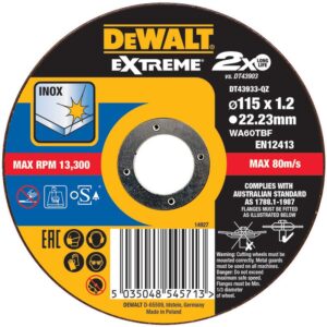 DEWALT EXTREME Bonded Disc Thin Cut 115mm x 1.2mm x 22.23mm DEWDT43933-QZ