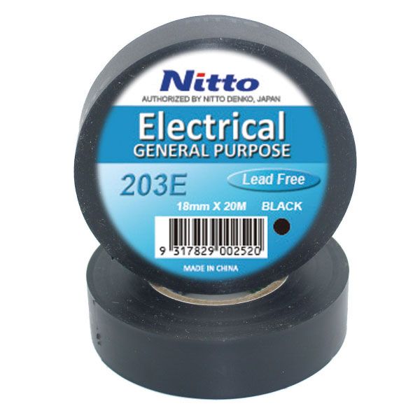 Nitto 203E General Purpose PVC Electrical Tape 18mm x 20m Black NIT203B