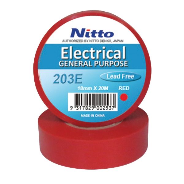 Nitto 203E General Purpose PVC Electrical Tape 18mm x 20m Red NIT203R