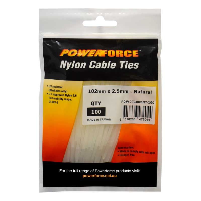 Powerforce Cable Tie Natural 102mm x 2.5mm Pack of 100 POWCT1002NT/100