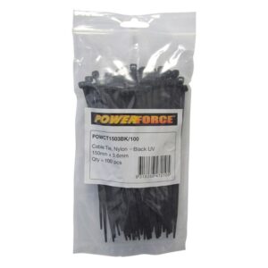 Powerforce Cable Tie Black 150mm x 3.6mm Pack of 100 POWCT1503BK/100