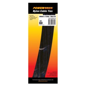 Powerforce Cable Tie Black 380mm x 7.6mm Pack of 100 POWCT3807BK/100