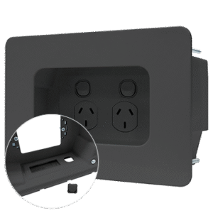 MATCHMASTER BLACK RECESSED POWER POINT MOUNTING BOX WITH AV & BRUSH : 04MM-RP03