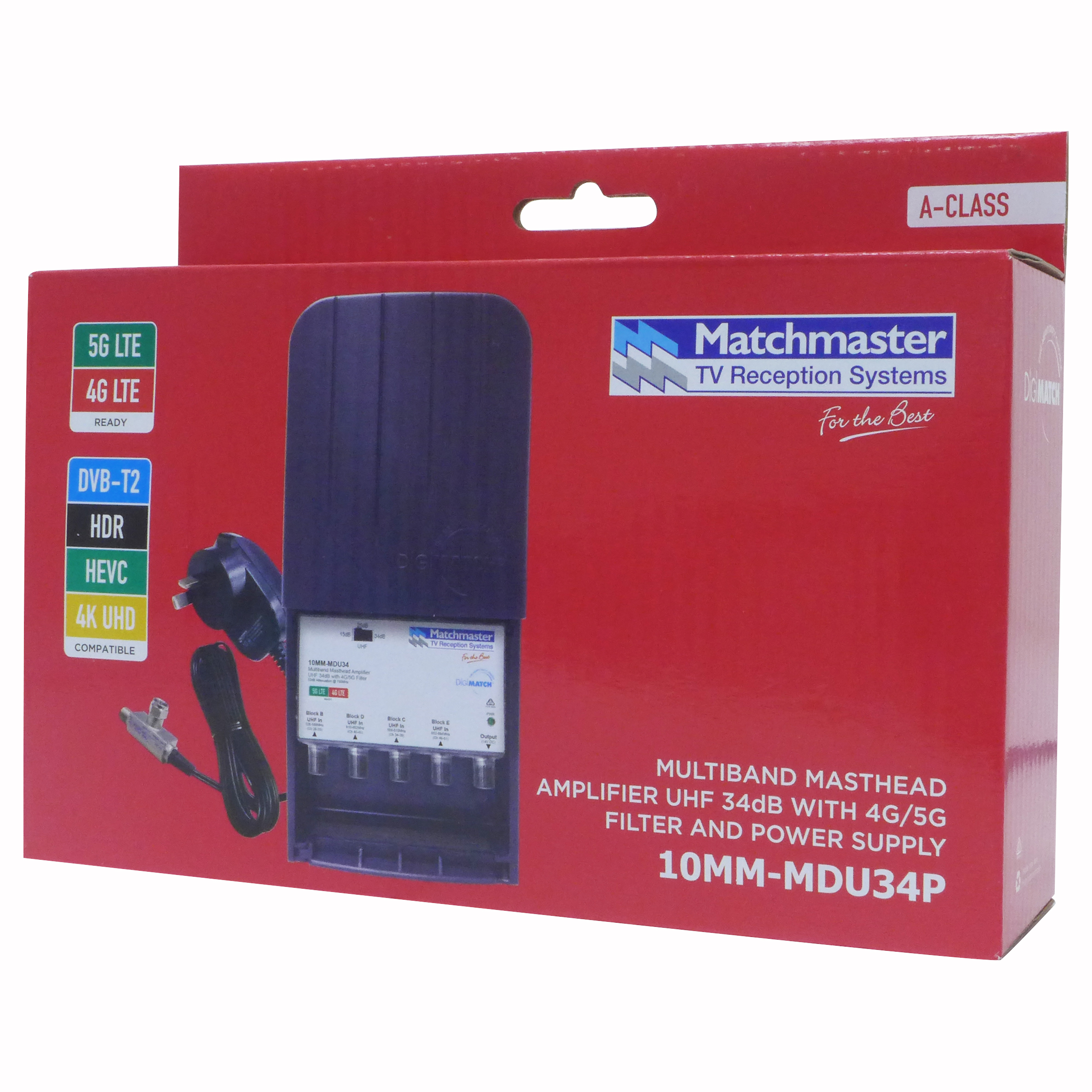 MATCHMASTER AMP UHF 4 INPUT 15,24,34dB SWITCHABLE GAIN 4G FILTERS FOR BANDS B C D E : 10MM-MDU34P