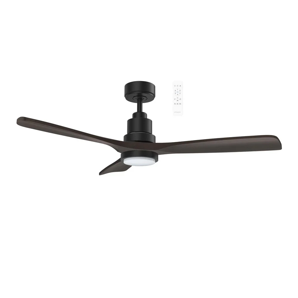 Martec Mallorca DC 1320mm 3 Timber Blade WIFI & Remote Control Ceiling Fan with Variable Dim 24w CCT LED Light Matt Black/Walnut MMDC1333MW