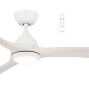 Norfolk DC 1220mm 3 Timber Blade  WIFI & Remote Con- trol Ceiling Fan with Variable Dim 18w CCT LED Light  Matt White/Whitewash MNDC1233WW