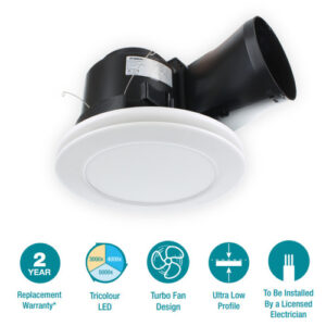 Martec Flow Round 250mm Exhaust Fan & 12w Tricolour LED Light White MXFLFR25W