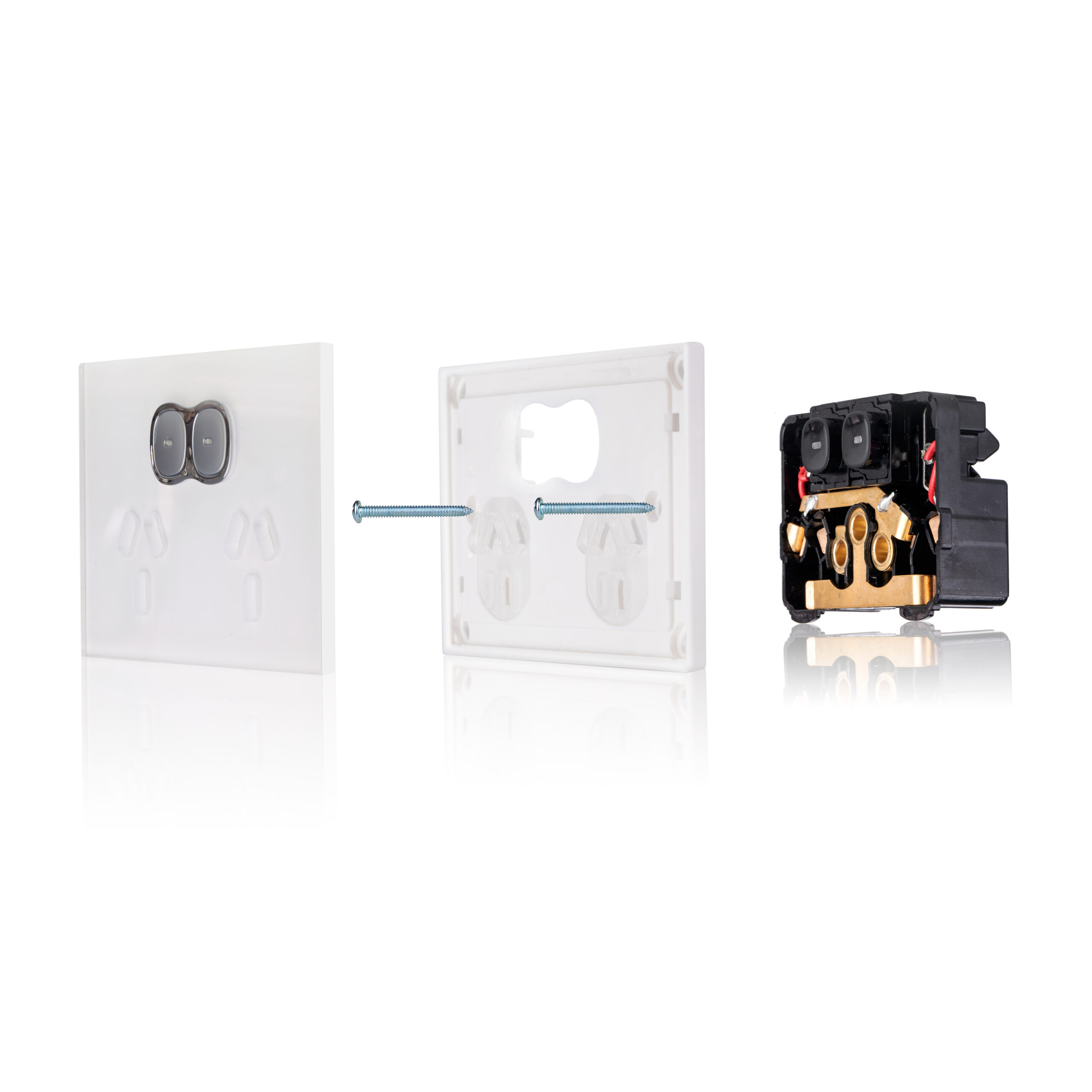 Transco Glass double GPO with built-in LED push button switch P2G