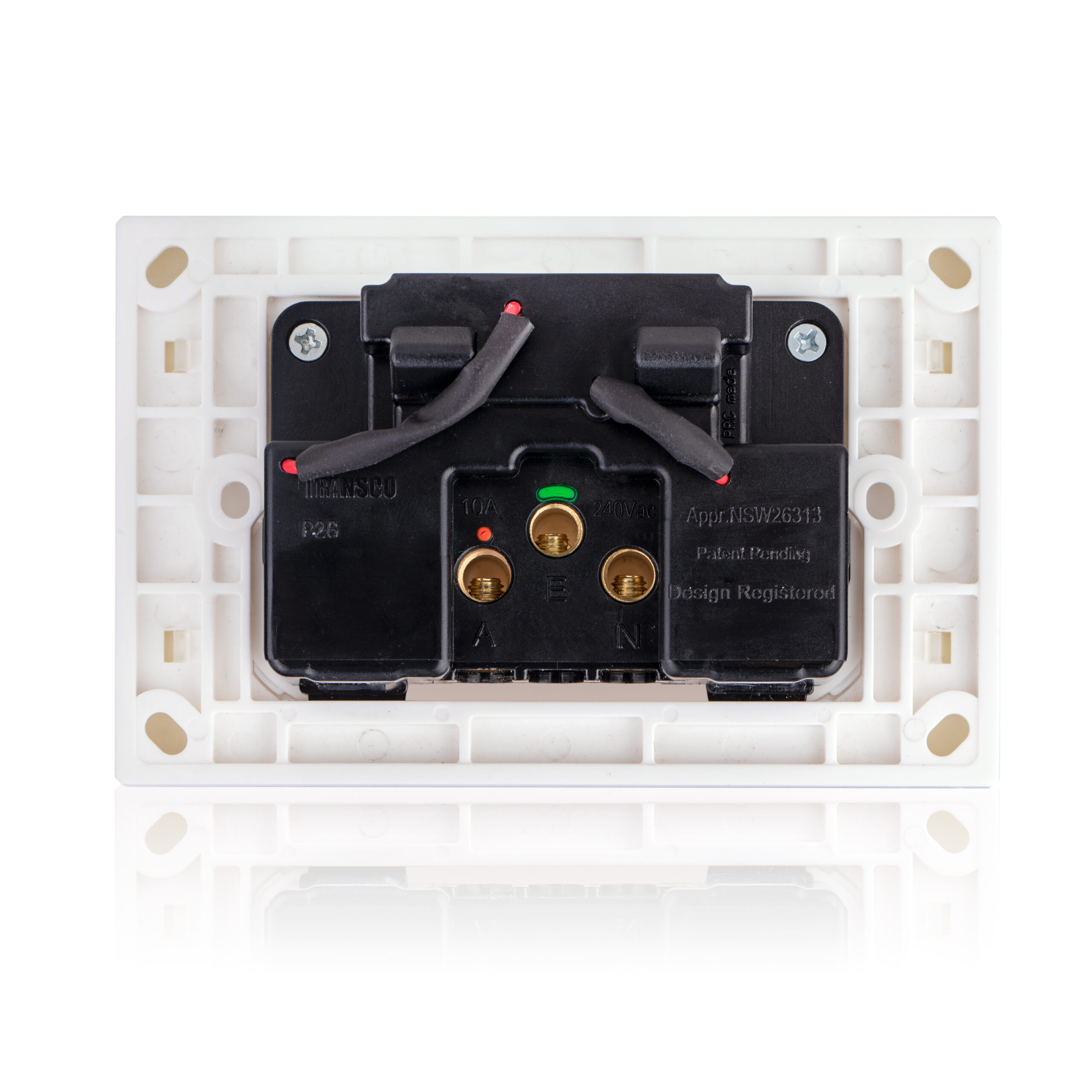 Transco Glass double GPO with built-in LED push button switch P2G
