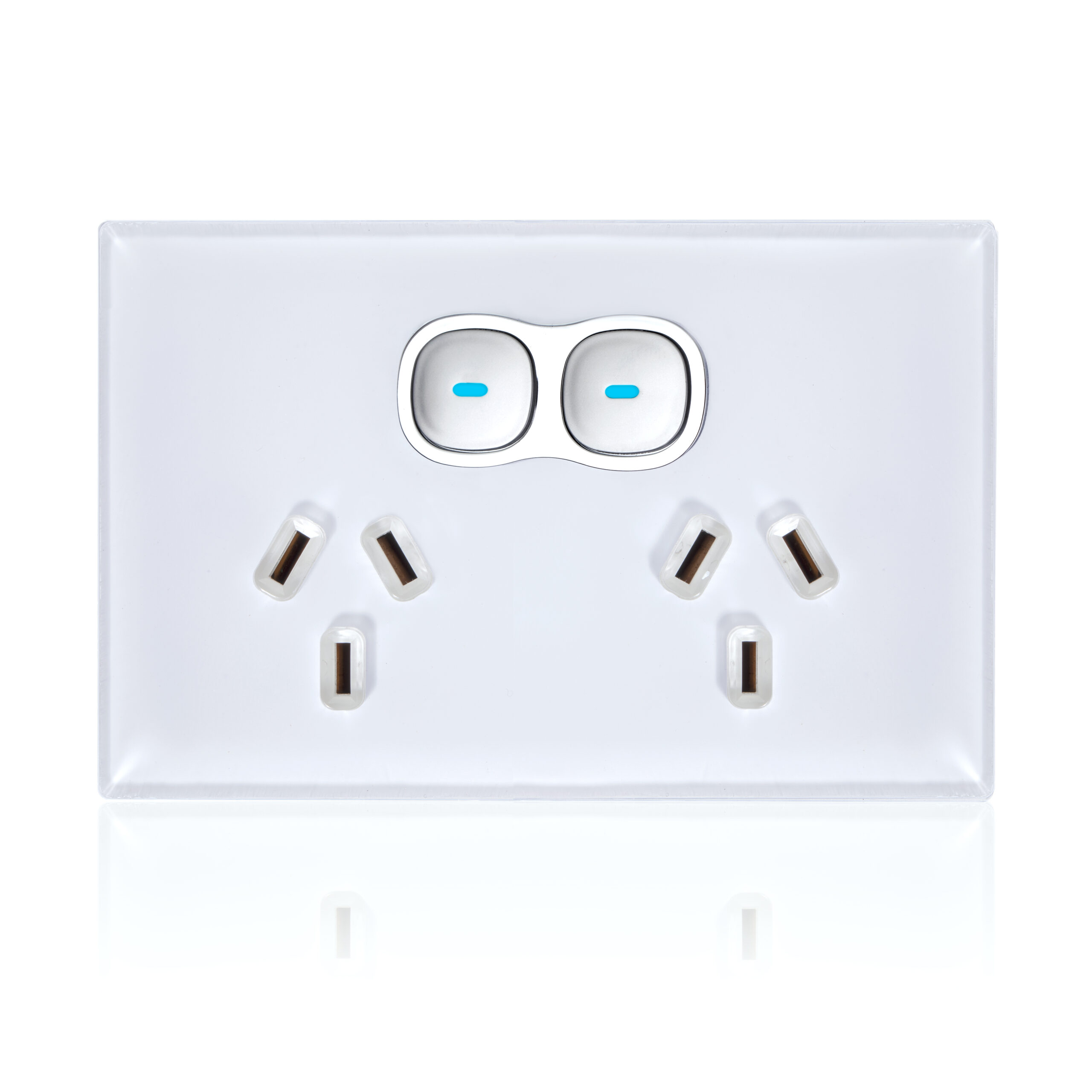 Transco Glass double GPO with built-in LED push button switch P2G