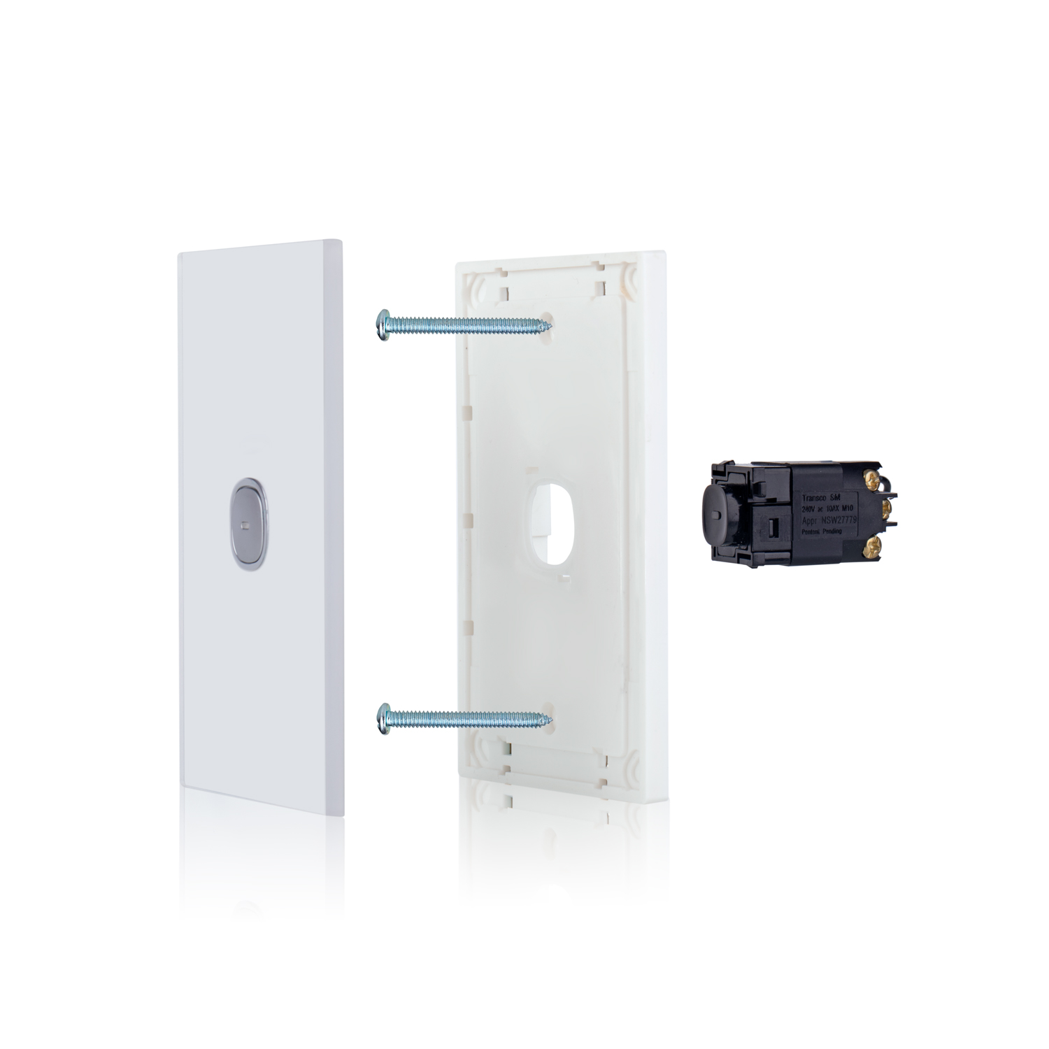 Transco Glass single gang switch with built-in LED push button S1G