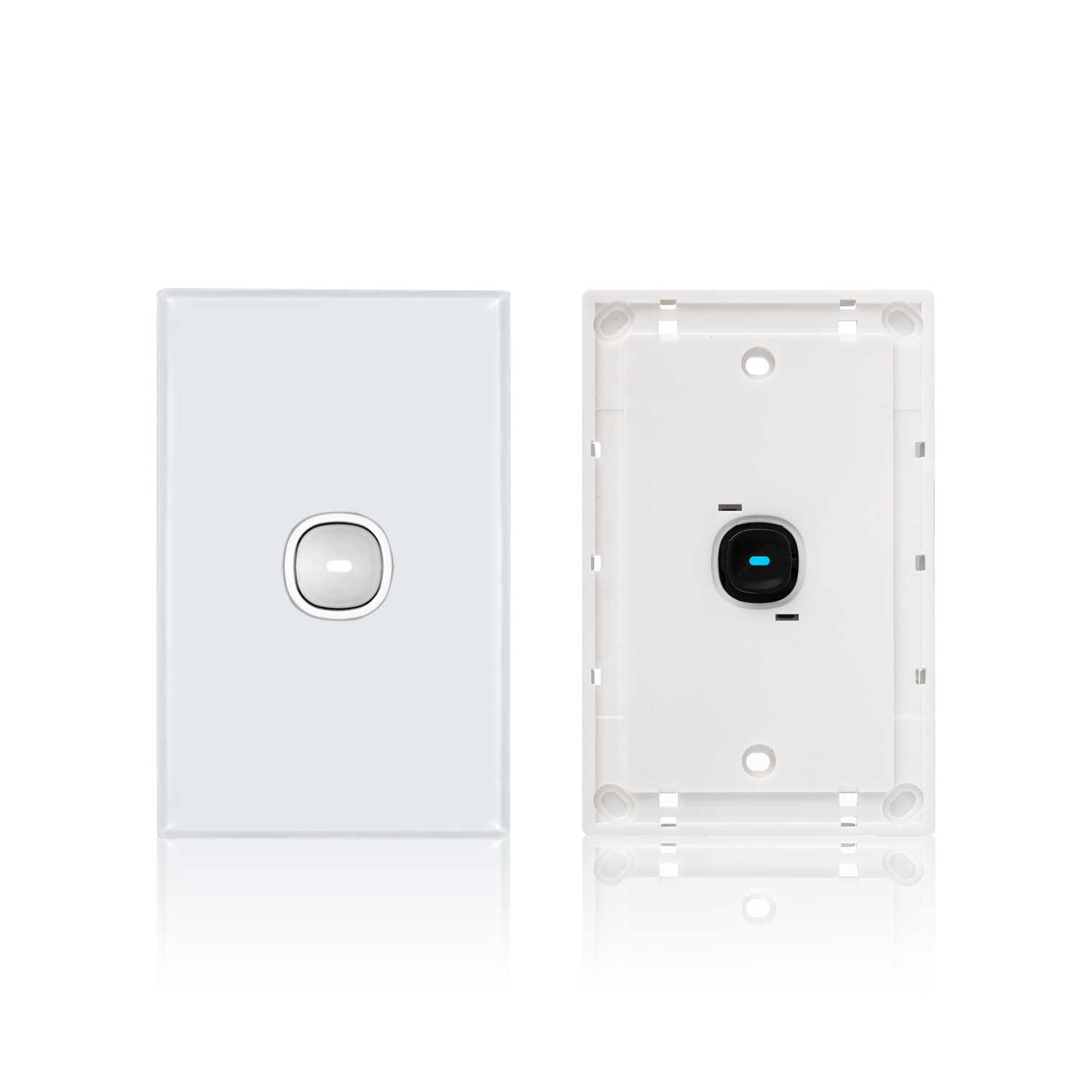 Transco Glass single gang switch with built-in LED push button S1G
