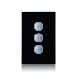 Transco Glass three gang switch with built-in LED push button black S3G/B