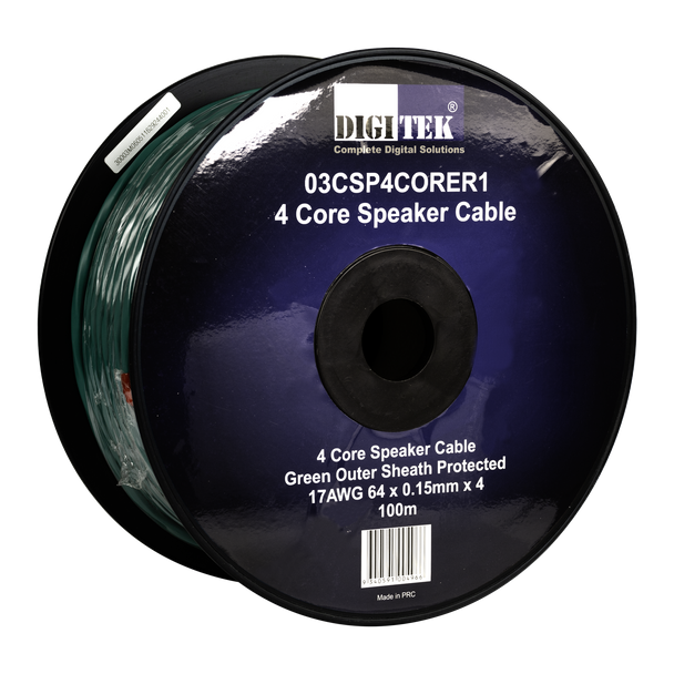 Digitek 4 Core 64 Strand/0.15mm Green Speaker Cable 100m Reel 03CSP4CORER1