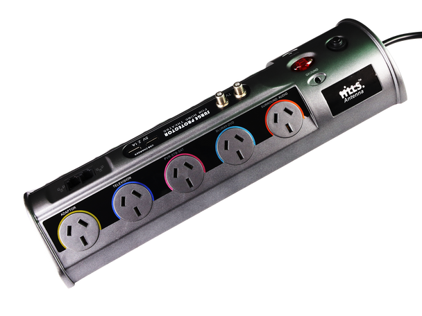 Hills Antenna 10 Way Surge Protector with 2 x USB Ports + TV Outlet + Network 09HPB-10-HT3/BLK