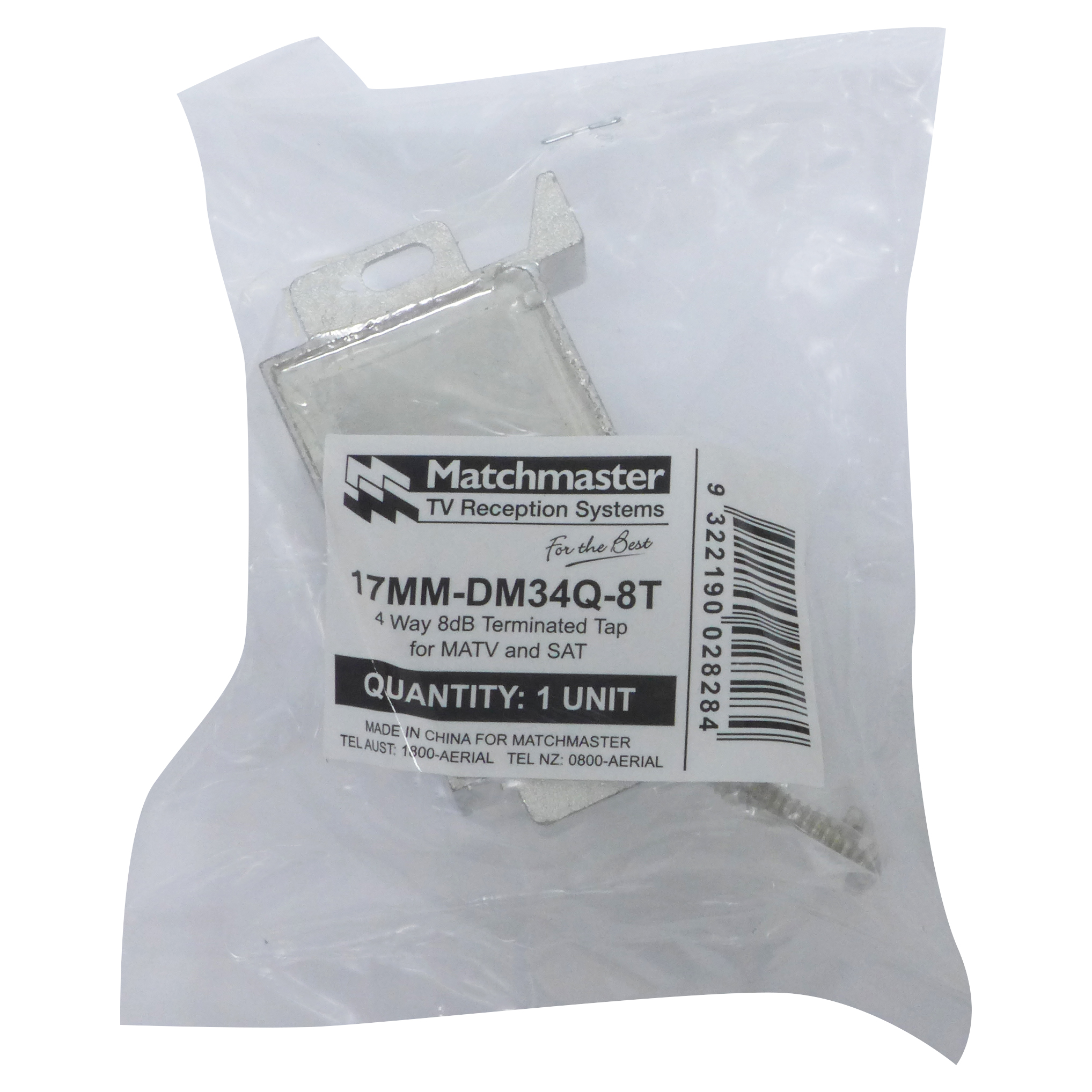 MATCHMASTER 4 WAY 8DB TERMINATED HIGH ISOLATION TAP FOR MATV AND SAT : 17MM-DM34Q-8T