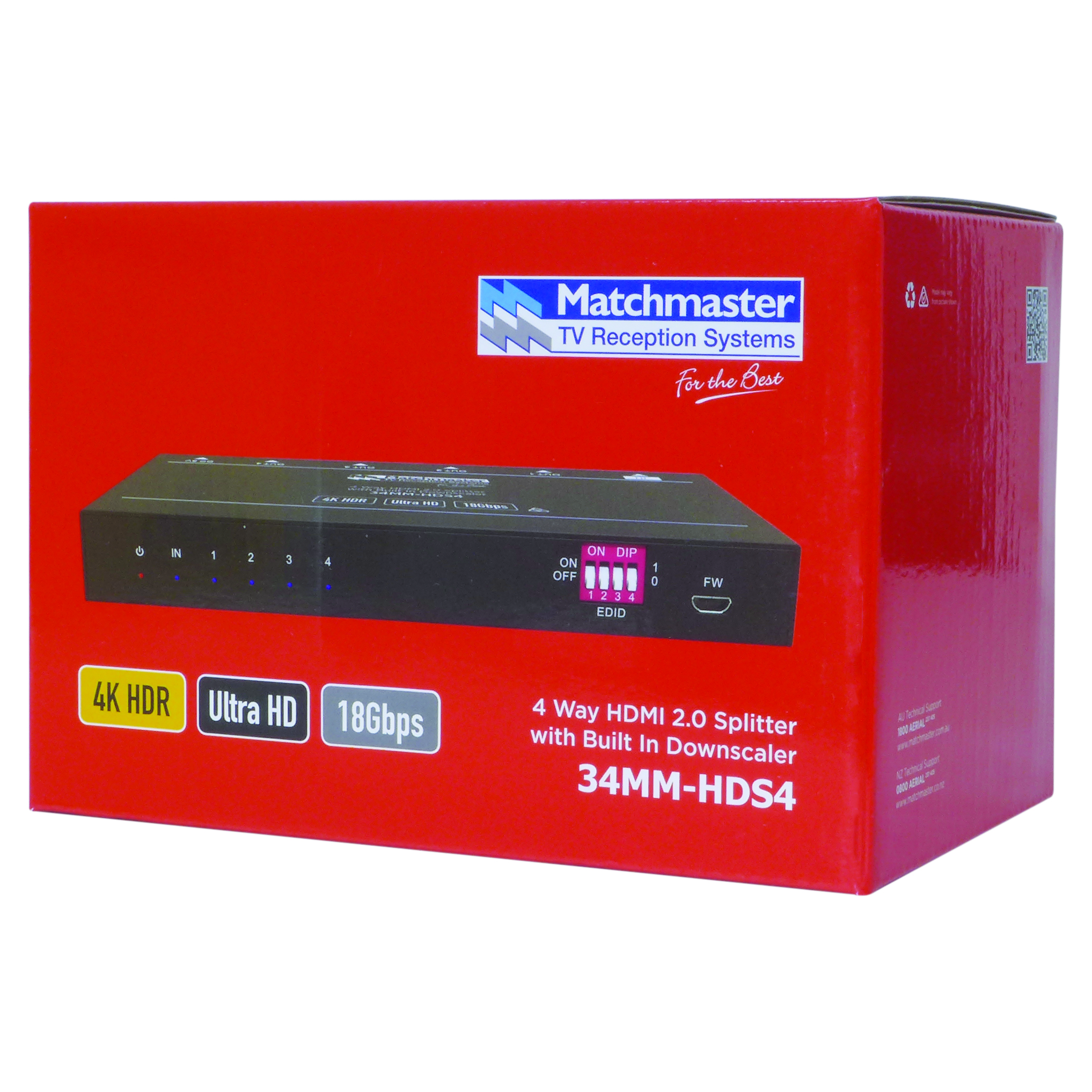 MATCHMASTER HDMI SPLITTER 4 WAY 4K@60HZ : 34MM-HDS4