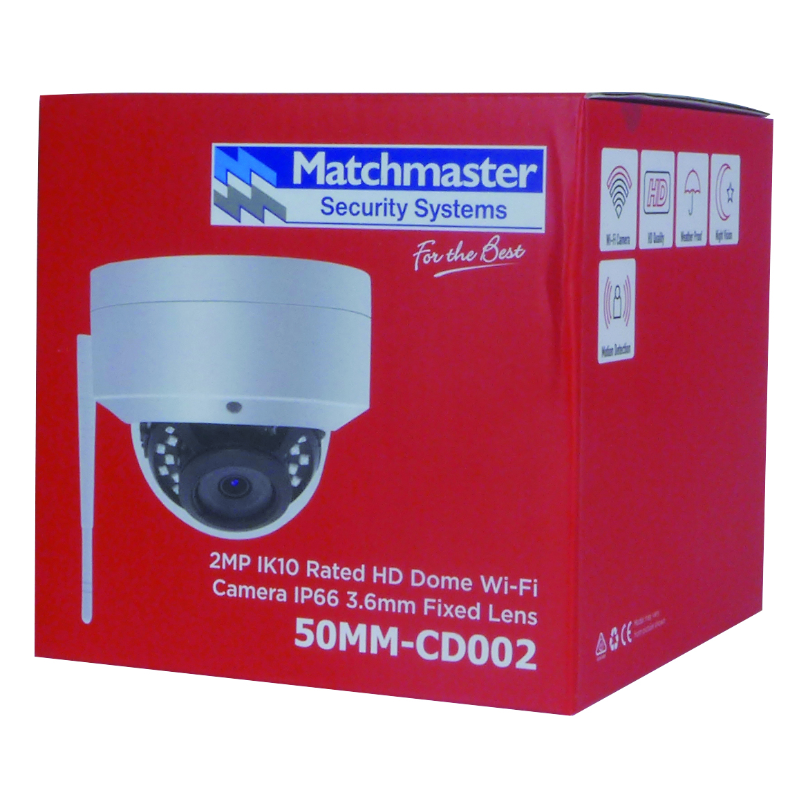 MATCHMASTER DOME CAM - WIFI 2MP 3.6mm FIXED LENS IR25 : 50MM-CD002