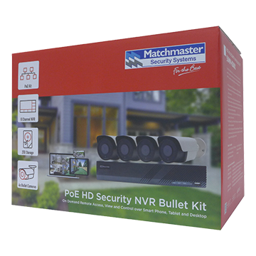 MATCHMASTER LAN POE KIT - 2TB NVR 4 X BULLET CAMERAS : 50MM-KB001