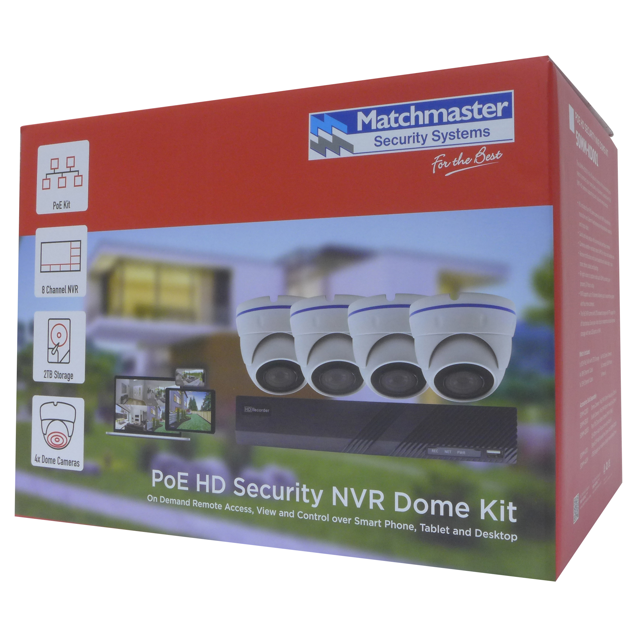 MATCHMASTER LAN POE KIT - 2TB NVR 4 X DOME CAMERAS : 50MM-KD001