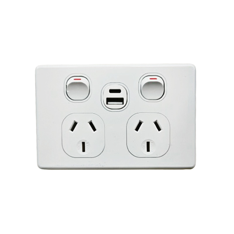 AVOL AVOL Power Point 2 Gang Double Pole | 250VAC 10A | White | Horizontal | USB Type A/C Charger
