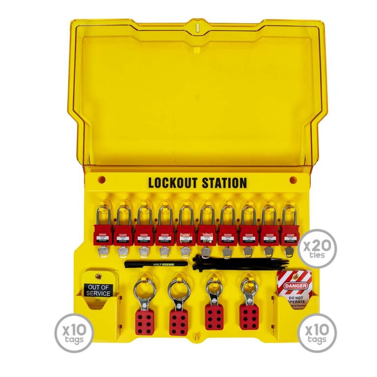 Wall Mounted Lockout Station with Lid 10 Padlocks- Volt Safety LOCKOUT-STATION-10L-KIT