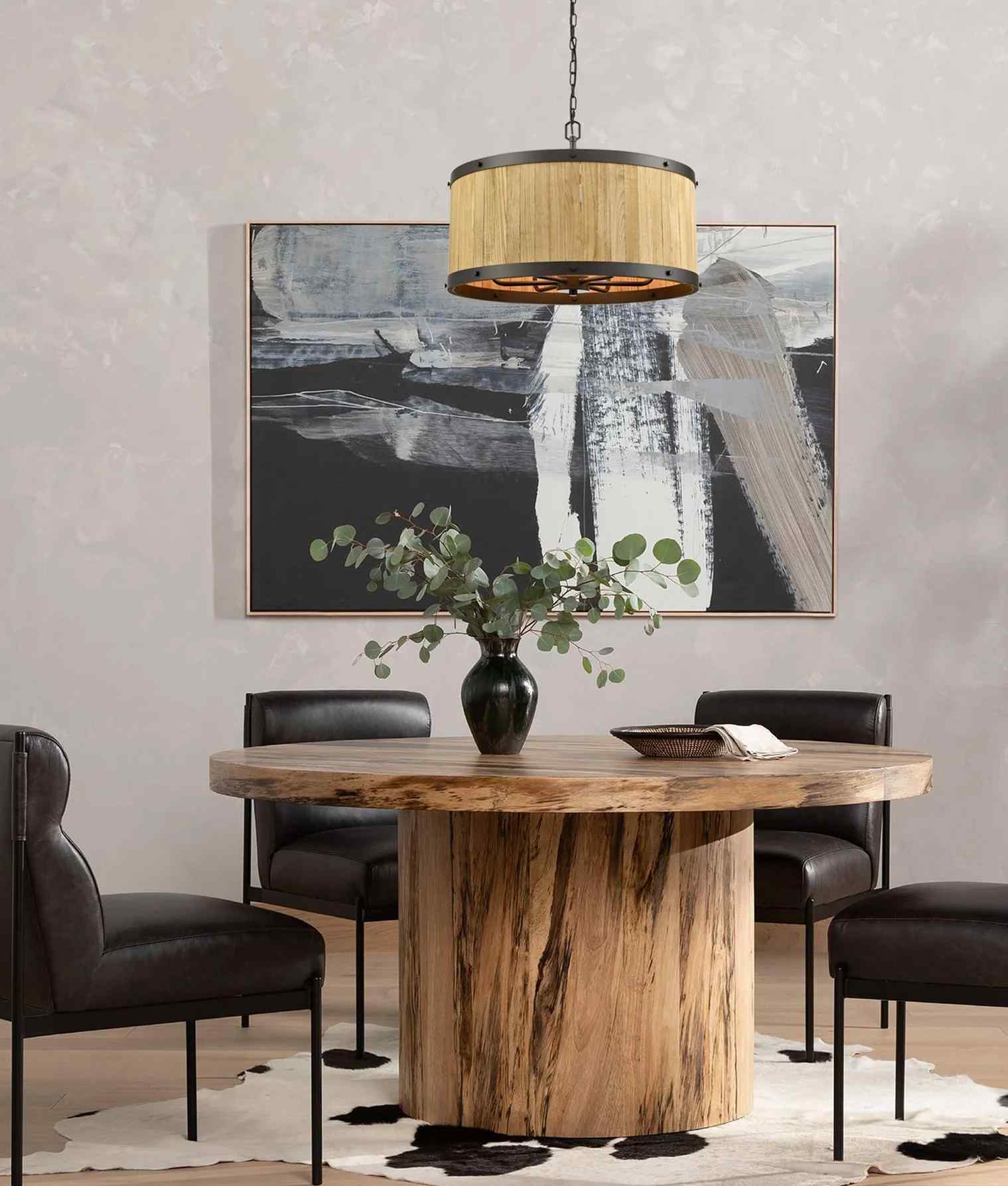 CLA BARRIQUE: Retro Interior Large Drum Wood Pendant Lights