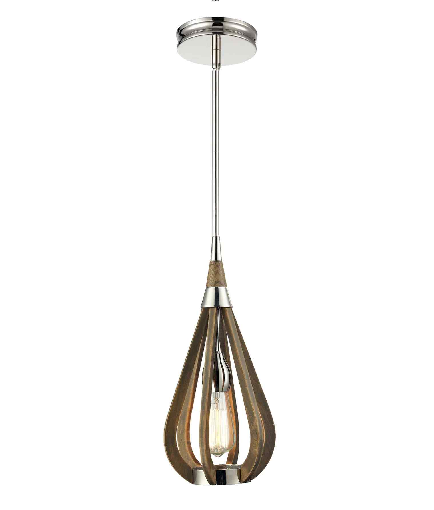 CLA BONITO: Rustic Small Taupe / Winter Moss Wood Tear Drop Pendant Light
