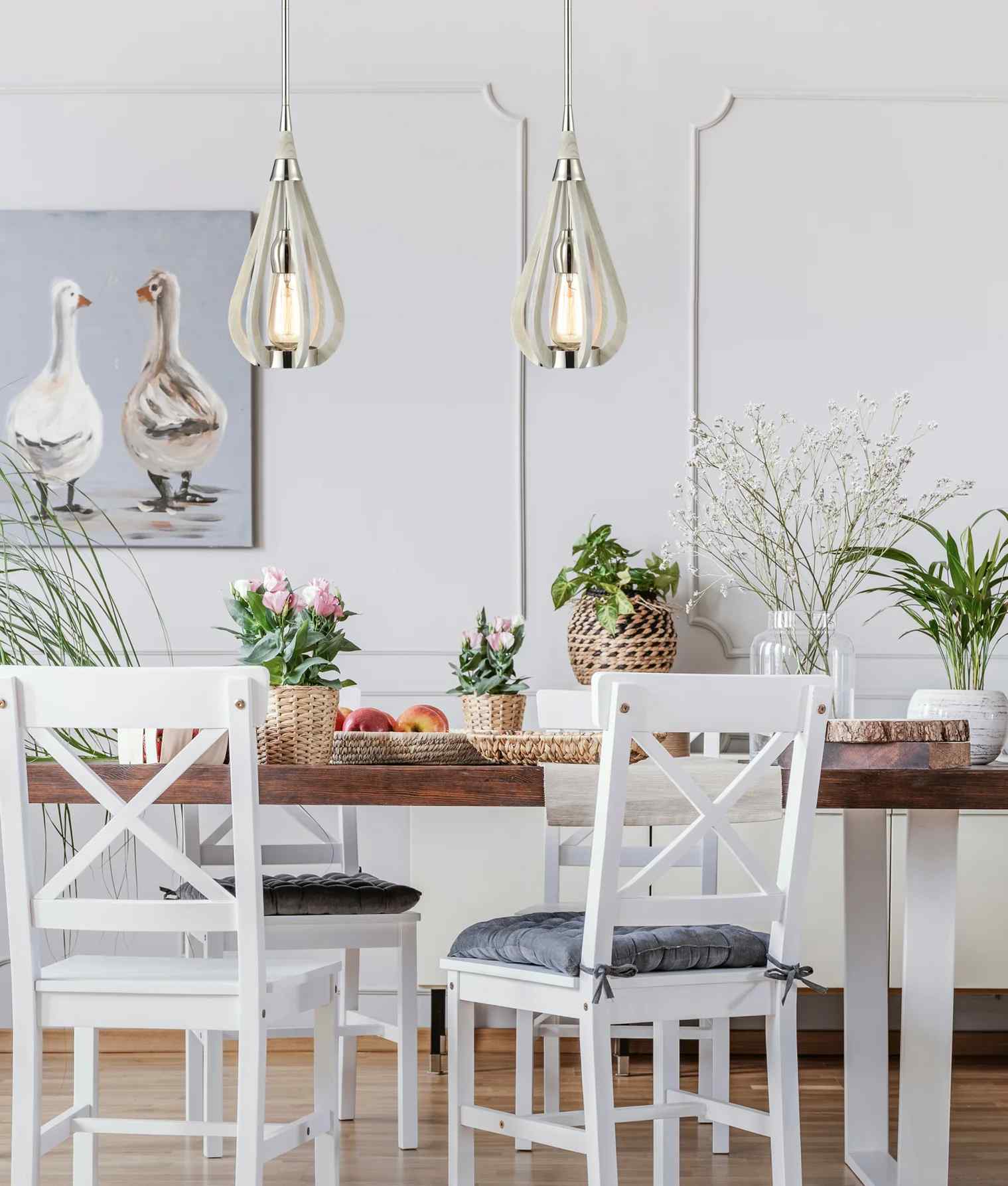 CLA BONITO: Rustic Small Taupe / Winter Moss Wood Tear Drop Pendant Light