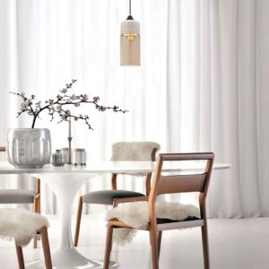 CLA CASA: Retro White With Amber Oblong Pendant Light
