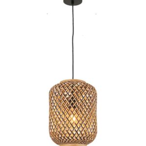 CLA CESTA: Bohemian Interior Cylinder Brown/Natural Bamboo Cage Pendant Light