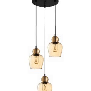 CLA CHAMPAN: Interior Bronze Amber / Smokey Black Glass Ellipse Multiple Round Base Pendant Lights